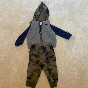 Carter’s camo and dinosaur outfit